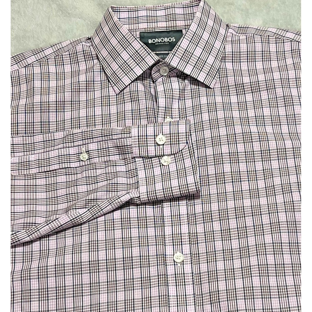 Bonobos Slim Fit Wrinkle-Free Dress Shirt Men's 15.5 32 Plaid Cotton Long Sleeve